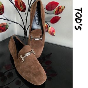 Tod's Brown Suede Loafers with Silver Hardware